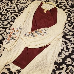 Burgundy Silk Tank Top With Cardigan